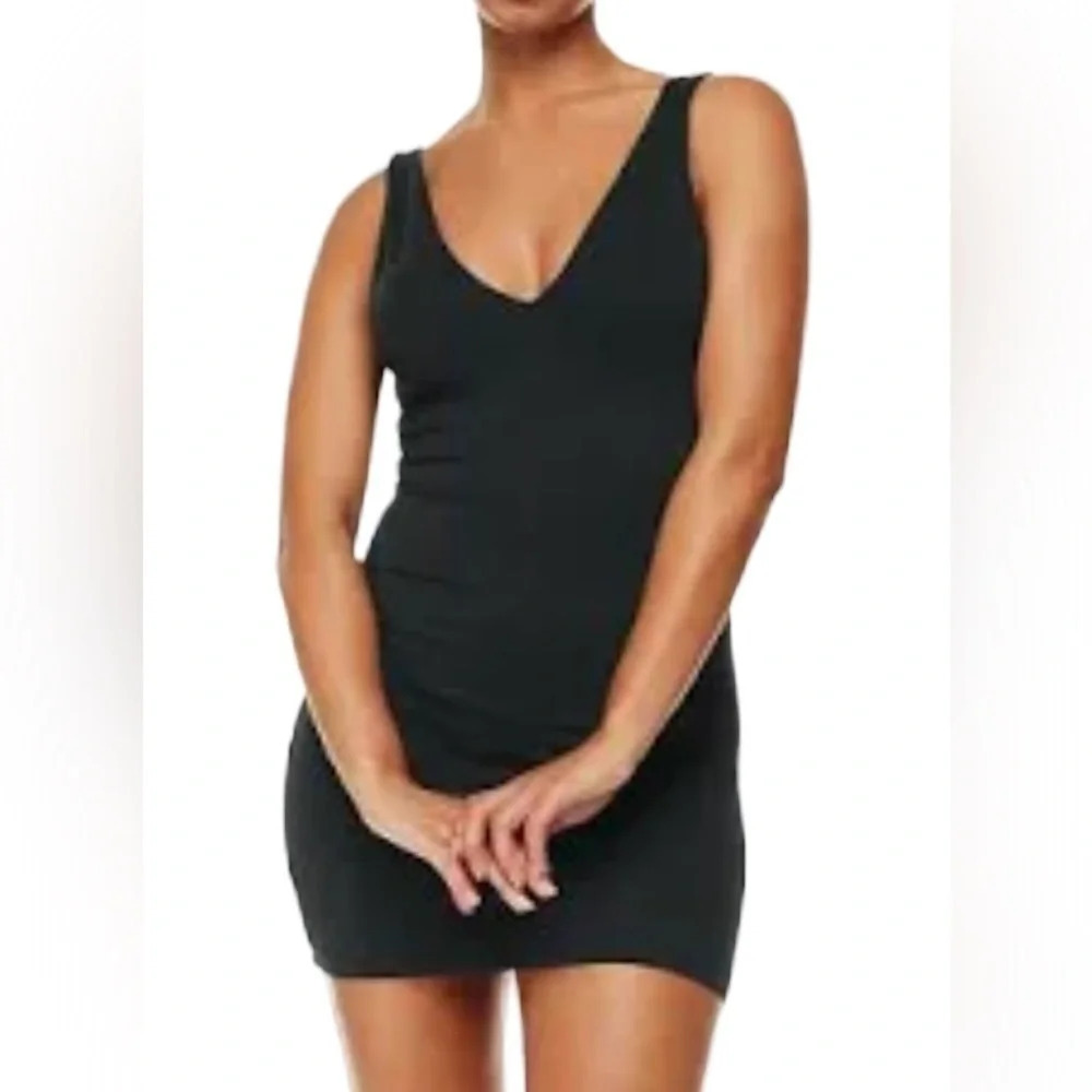 Velvet Black knit V-neck sleeveless casual T-shirt mini dress Sz S